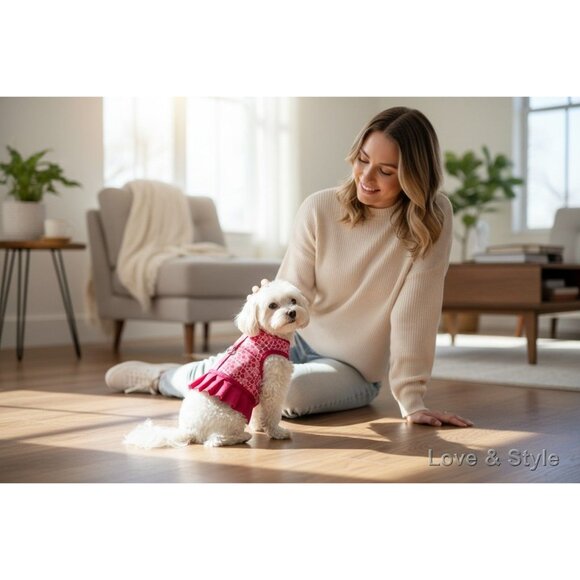 Dog Dress Harness With Heart Pattern & D-Ring Attachment - Picture 4 of 7